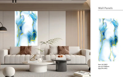Media Wall Panels Pack Of x4 Gold Blue Marble PVC Waterproof Wall Panels 240x60cm