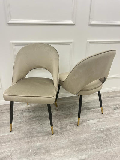 Louis Glass & Gold Dining Table With Astra Velvet / Leather Chairs