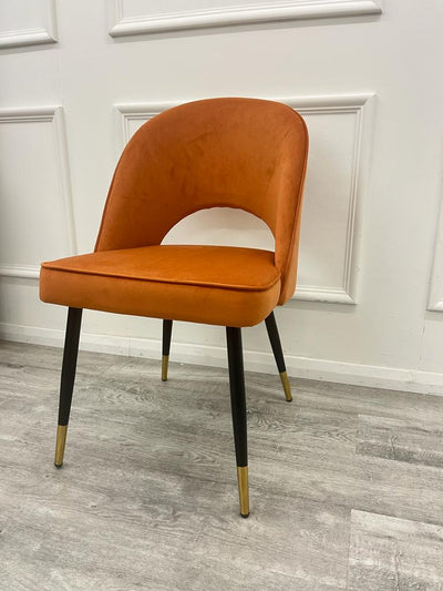 Louis Glass & Gold Dining Table With Astra Velvet / Leather Chairs