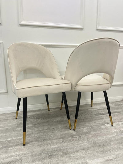 Louis Glass & Gold Dining Table With Astra Velvet / Leather Chairs