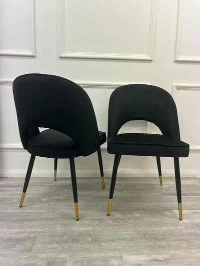 Louis Glass & Gold Dining Table With Astra Velvet / Leather Chairs
