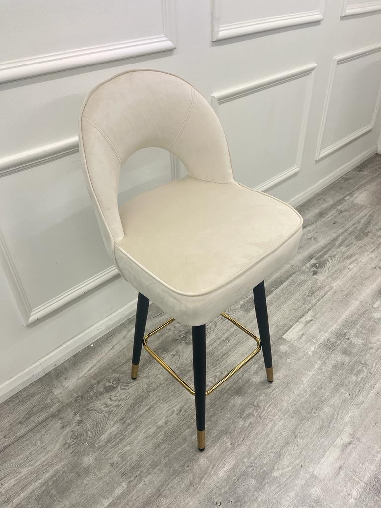 Astra Beige Plush Velvet Fabric Black / Gold Bar Stool