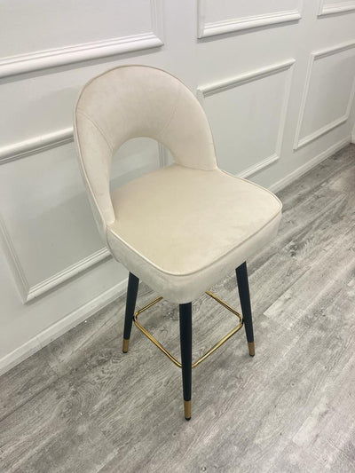 Astra Beige Plush Velvet Fabric Black / Gold Bar Stool