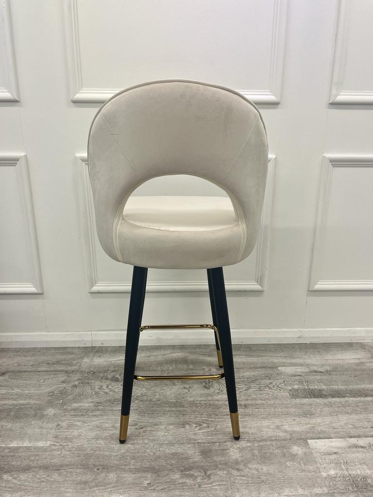 Astra Beige Plush Velvet Fabric Black / Gold Bar Stool