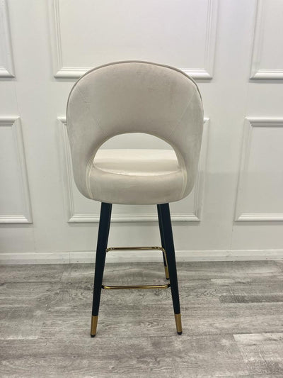 Astra Beige Plush Velvet Fabric Black / Gold Bar Stool