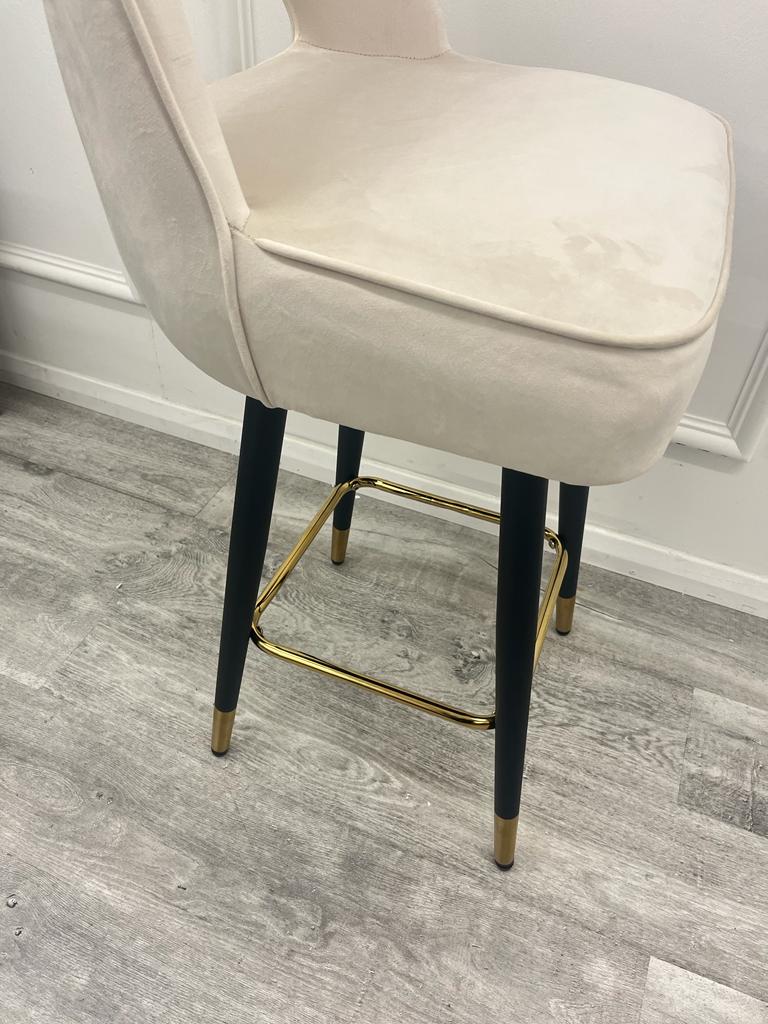 Astra Beige Plush Velvet Fabric Black / Gold Bar Stool