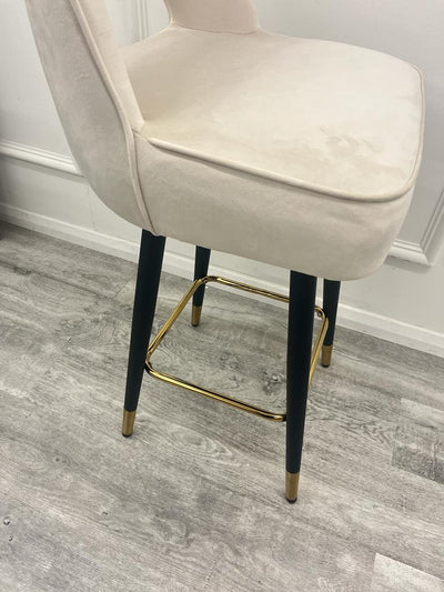 Astra Beige Plush Velvet Fabric Black / Gold Bar Stool