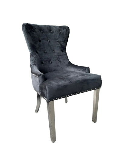 Chrome Ring Knocker Plain Back Tufted Plush Velvet Dining Chair Chrome Legs - 3 Colours