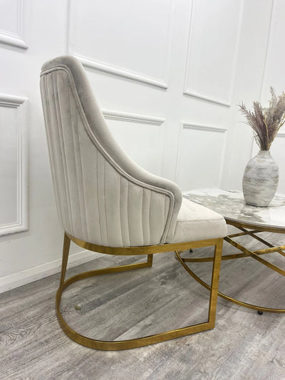Louis Gold Marble Dining Table With Carlton Cream/Gold Velvet Dining Chairs