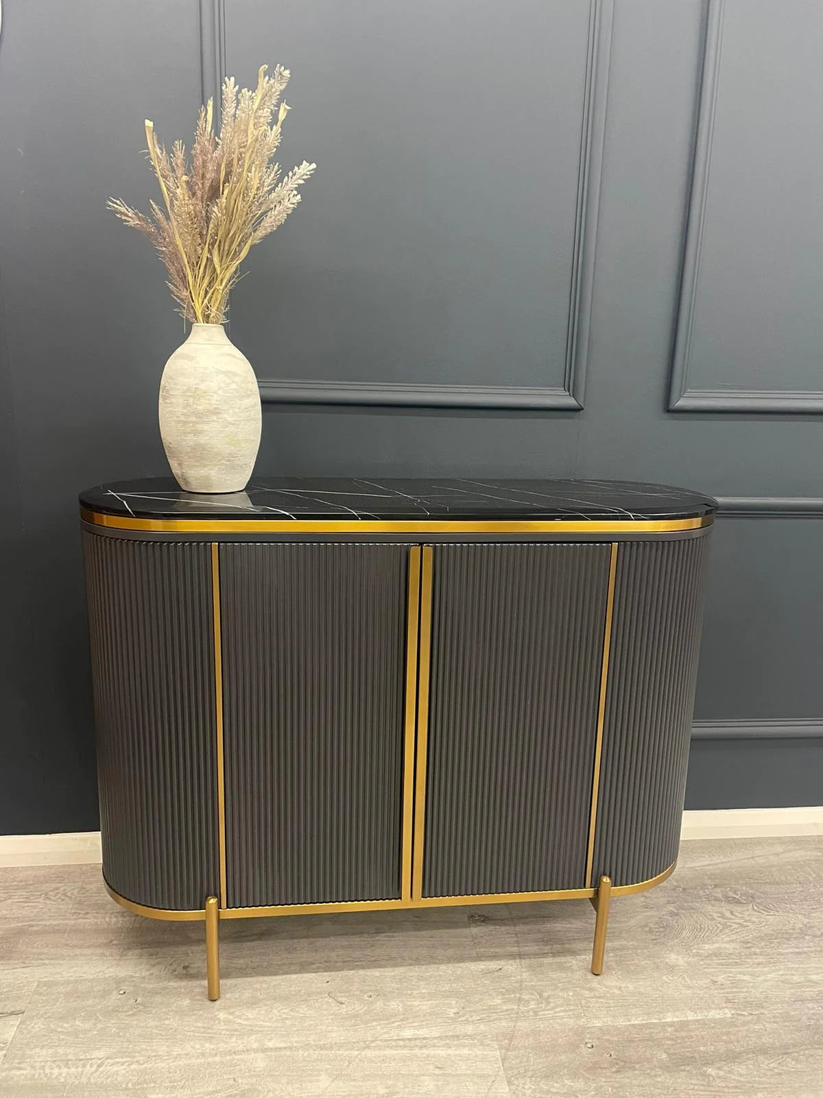 Dalia Black & Gold Premium Ribbed Sideboard – Esme Furnishings