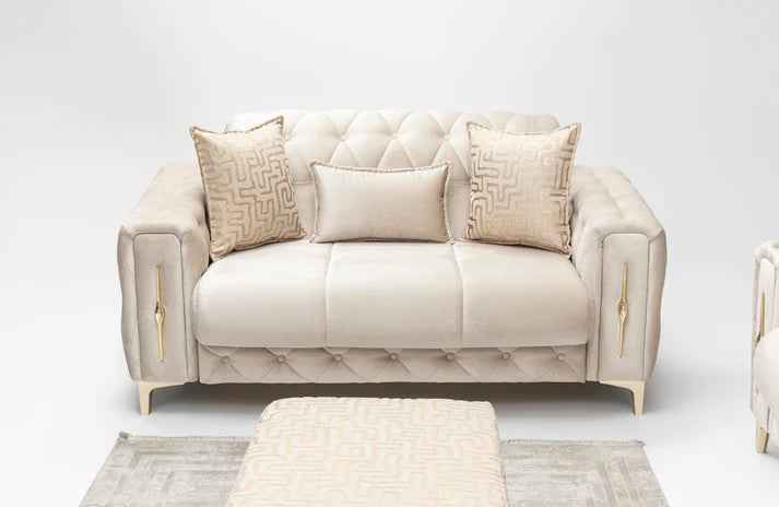The Regal Luxury Premium 3+2 Mink Gold Velvet Sofa Bed Set