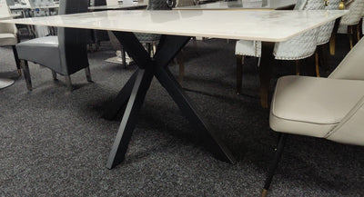 Phoenix 150cm White Ceramic Marble Fixed Dining Table