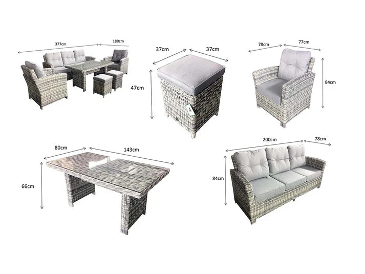 Amano Grey Rattan 3 Seater Sofa Garden Dining Set