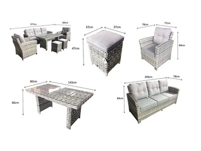 Amano Grey Rattan 3 Seater Sofa Garden Dining Set