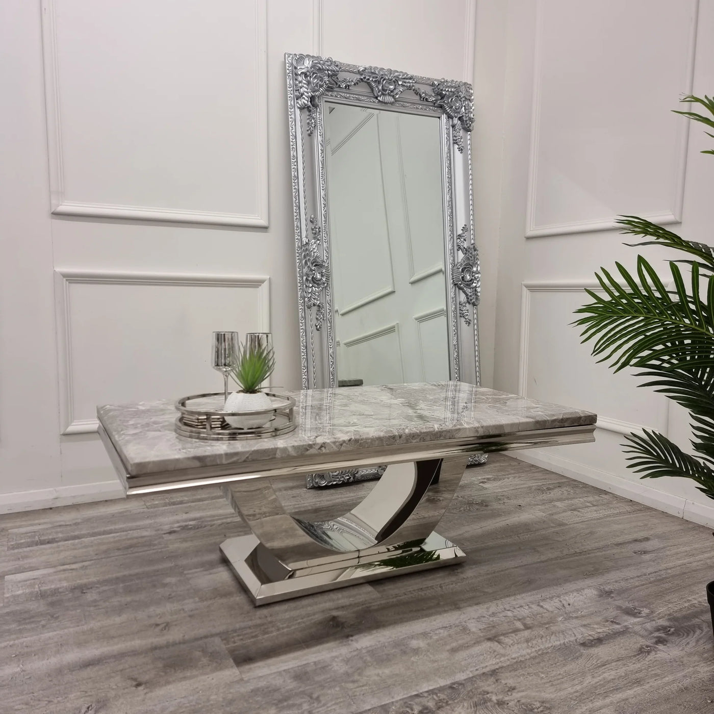 Arial 130cm Marble & Chrome Coffee Table - 5 Colours