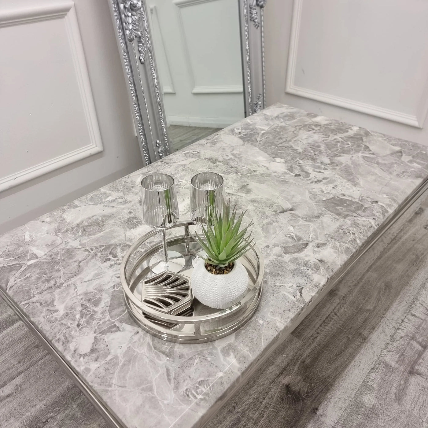 Arial 130cm Marble & Chrome Coffee Table - 5 Colours