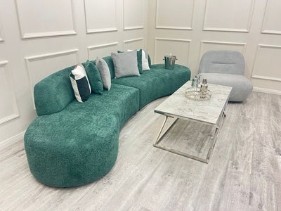 The Storm Boucle Premium Curved Sofa Green Boucle Fabric