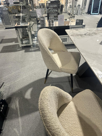 Roma 180cm White Ceramic Marble Dining Table + Cream Boucle Velvet Chairs