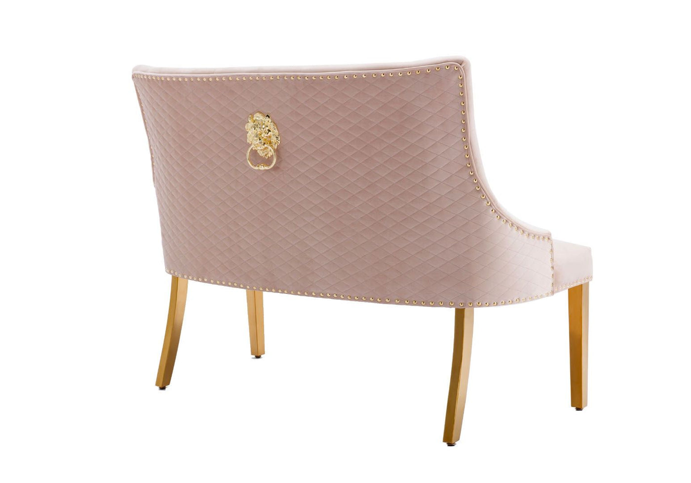 Majestic Lion Knocker Quilted High Back Mink Gold Plush Velvet 130cm Dining Bench