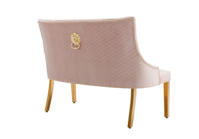 Majestic Lion Knocker Quilted High Back Mink Gold Plush Velvet 130cm Dining Bench