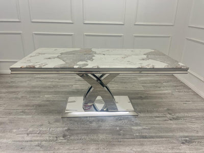 Ottavia 180cm Marble & Chrome Dining Table With Carlton Beige/Chrome Velvet Chairs