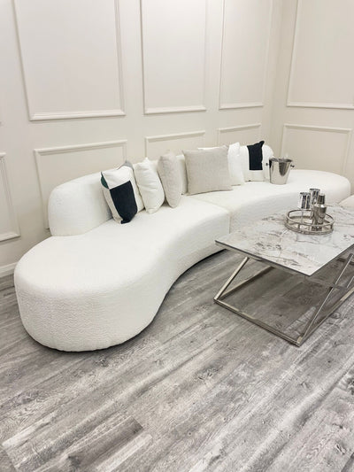 The Storm Boucle Premium Curved Sofa White Boucle Fabric