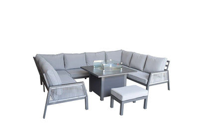 Boxley Outdoor U Shape Grey Garden Sofa Set with Gas Fire Pit Table Powder Coat