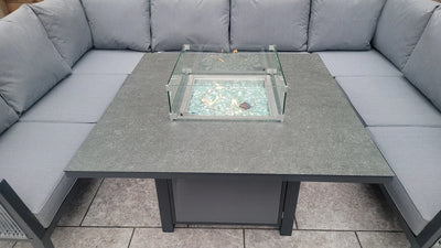 Boxley Outdoor U Shape Grey Garden Sofa Set with Gas Fire Pit Table Powder Coat