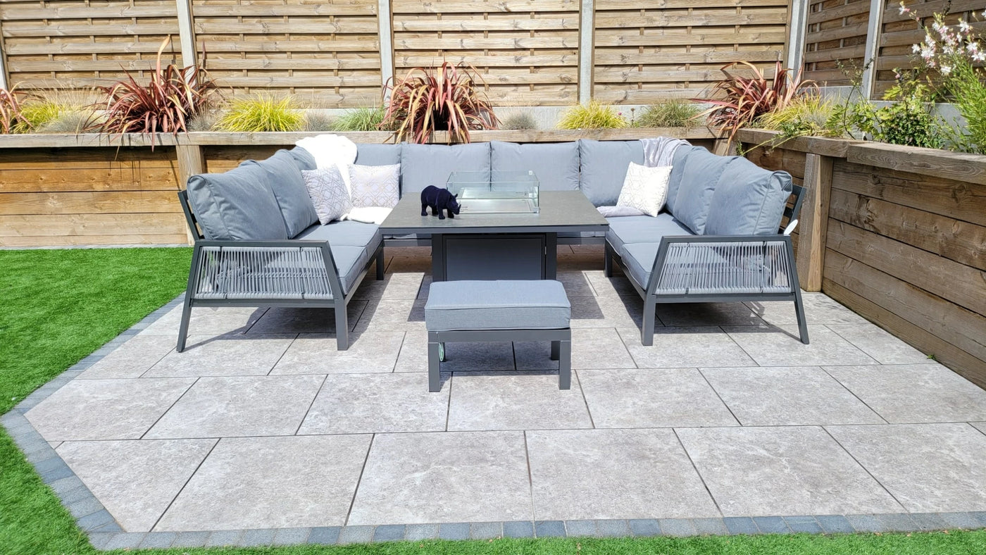 Boxley Outdoor U Shape Grey Garden Sofa Set with Gas Fire Pit Table Powder Coat
