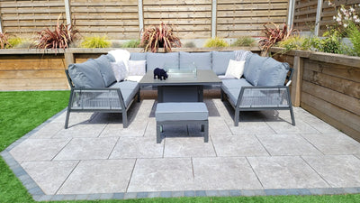 Boxley Outdoor U Shape Grey Garden Sofa Set with Gas Fire Pit Table Powder Coat