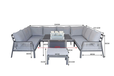 Boxley Outdoor U Shape Grey Garden Sofa Set with Gas Fire Pit Table Powder Coat