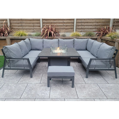 Boxley Outdoor U Shape Grey Garden Sofa Set with Gas Fire Pit Table Powder Coat