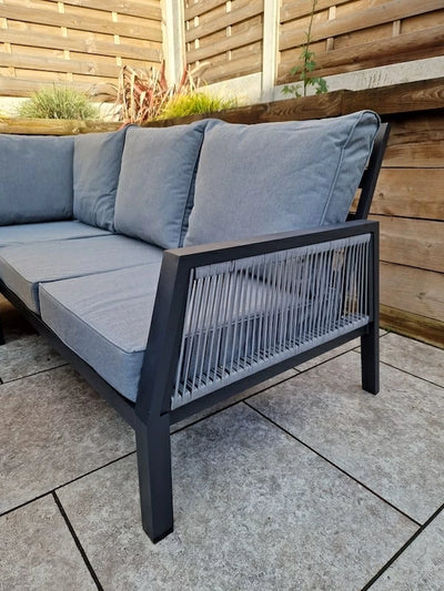 Boxley Outdoor Corner Grey Garden Sofa Set with Gas Fire Pit Table Powder Coat