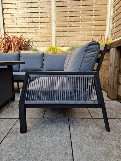 Boxley Outdoor Corner Grey Garden Sofa Set with Gas Fire Pit Table Powder Coat