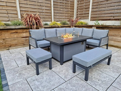 Boxley Outdoor Corner Grey Garden Sofa Set with Gas Fire Pit Table Powder Coat