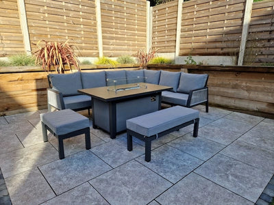 Boxley Outdoor Corner Grey Garden Sofa Set with Gas Fire Pit Table Powder Coat