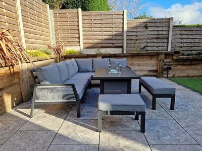 Boxley Outdoor Corner Grey Garden Sofa Set with Gas Fire Pit Table Powder Coat