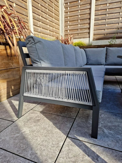 Boxley Outdoor Corner Grey Garden Sofa Set with Gas Fire Pit Table Powder Coat