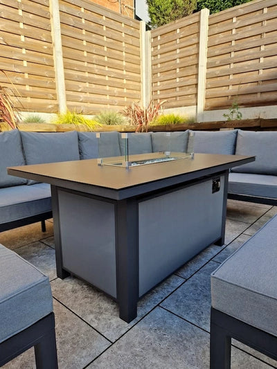 Boxley Outdoor Corner Grey Garden Sofa Set with Gas Fire Pit Table Powder Coat