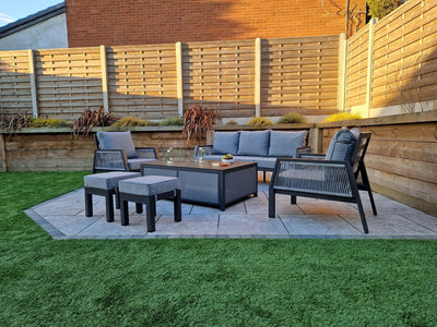 Boxley Outdoor Garden Grey Sofa, 2 Chairs & Gas Fire Pit Table Powder Coat
