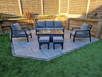 Boxley Outdoor Garden Grey Sofa, 2 Chairs & Gas Fire Pit Table Powder Coat