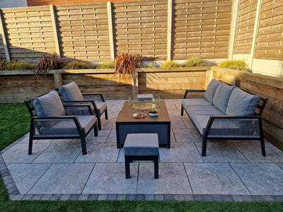Boxley Outdoor Garden Grey Sofa, 2 Chairs & Gas Fire Pit Table Powder Coat