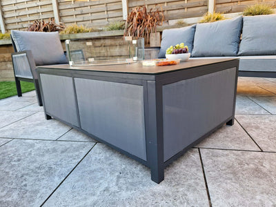 Boxley Outdoor Garden Grey Sofa, 2 Chairs & Gas Fire Pit Table Powder Coat