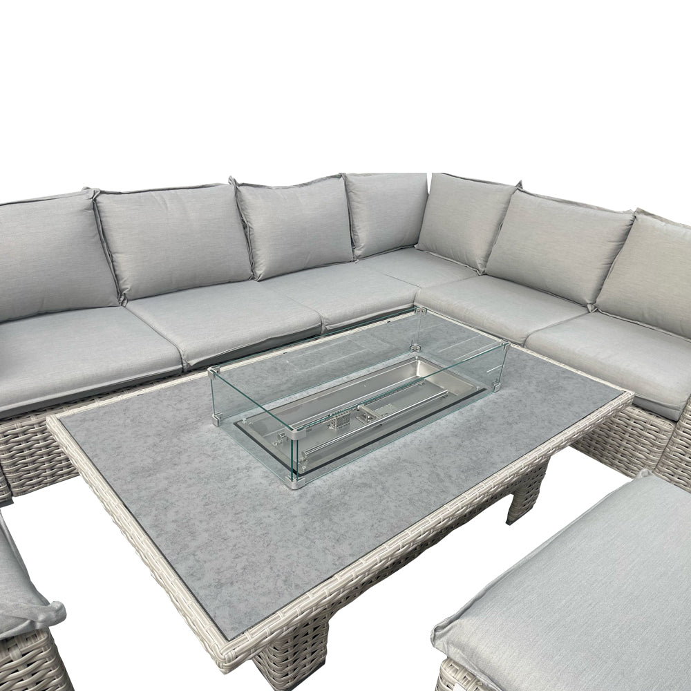 Bella Grey Garden Corner Sofa Outdoor Fire Pit Set Table & Cushion Set