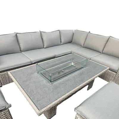 Bella Grey Garden Corner Sofa Outdoor Fire Pit Set Table & Cushion Set