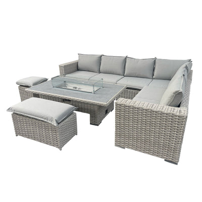 Bella Grey Garden Corner Sofa Outdoor Fire Pit Set Table & Cushion Set