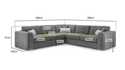 Naples Sofa Grey Fabric Large Corner Sofa