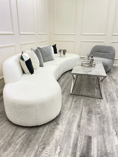 The Storm Boucle Premium Curved Sofa White Boucle Fabric
