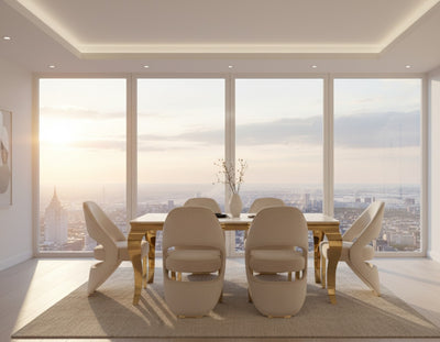 Louis Marble & Gold Dining Table With Santos Curve Velvet Chairs Gold Legs