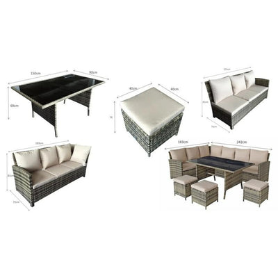 Carly Outdoor Garden Grey Rattan Corner Sofa Dining Fire Pit Set